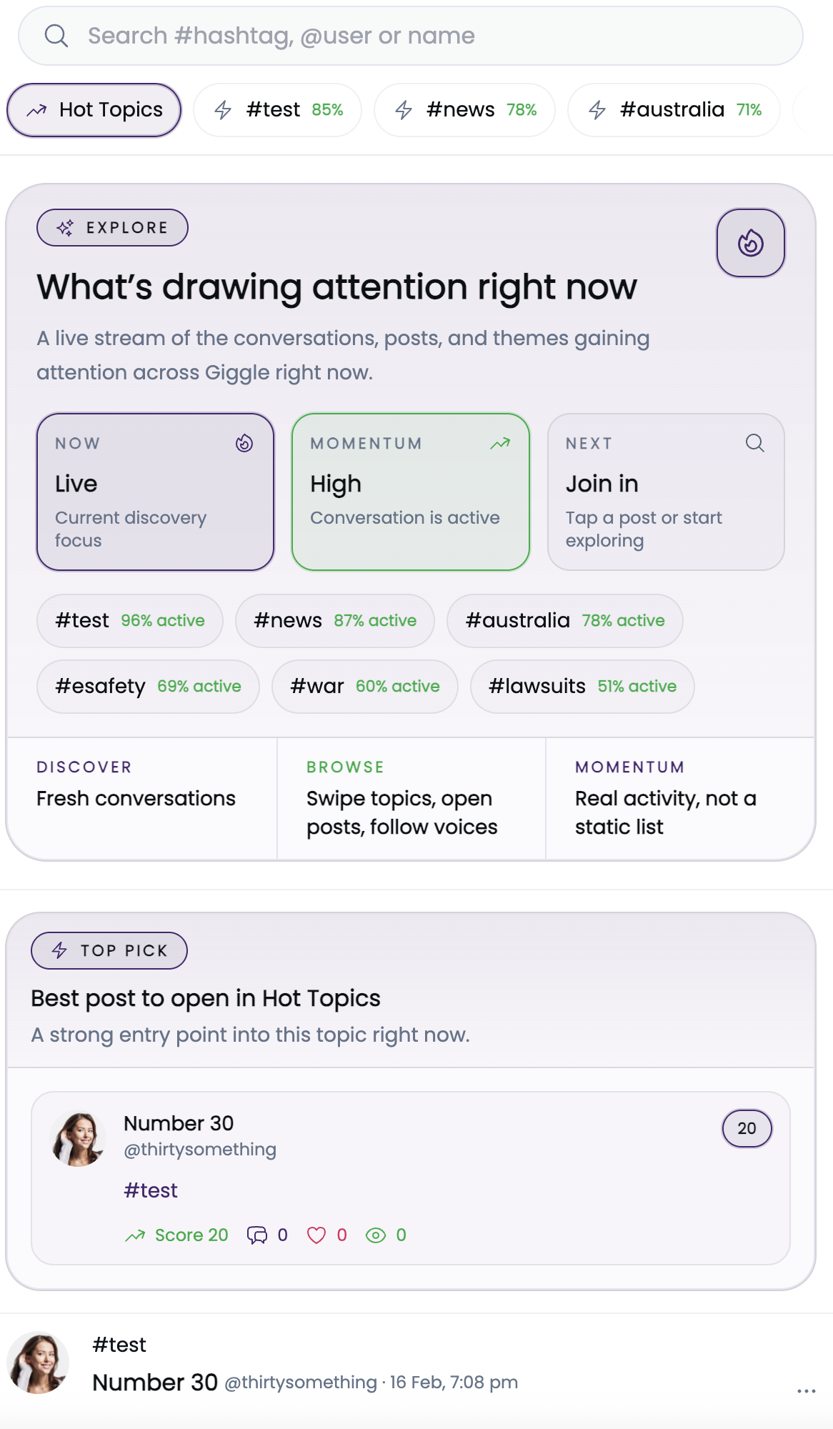 Mobile preview of the Giggle app
